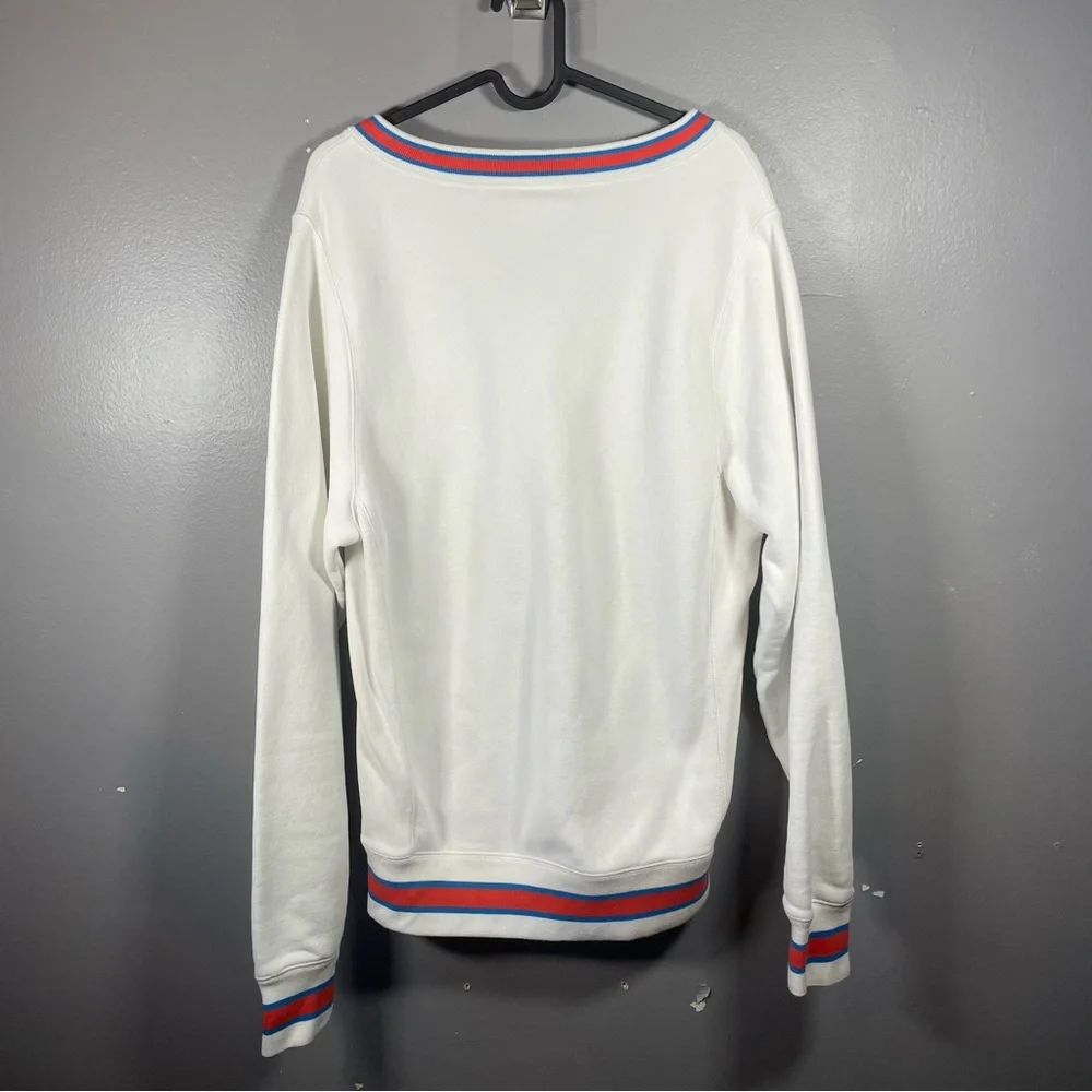 Champion Sweatshirt Heritage V-Neck Striped Trim White Small - Picture 7 of 7